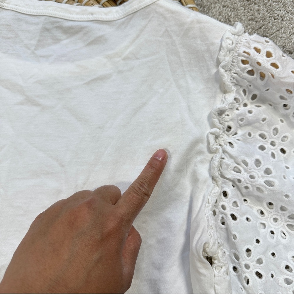 Veronica Beard Jeans Women’s Eyelet Puff Sleeve Top Boho in White Size XS - Picture 10 of 13